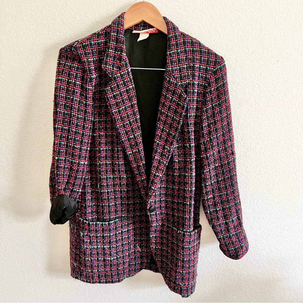 Vintage 80s 90s Colorful Tweed Blazer Sz S